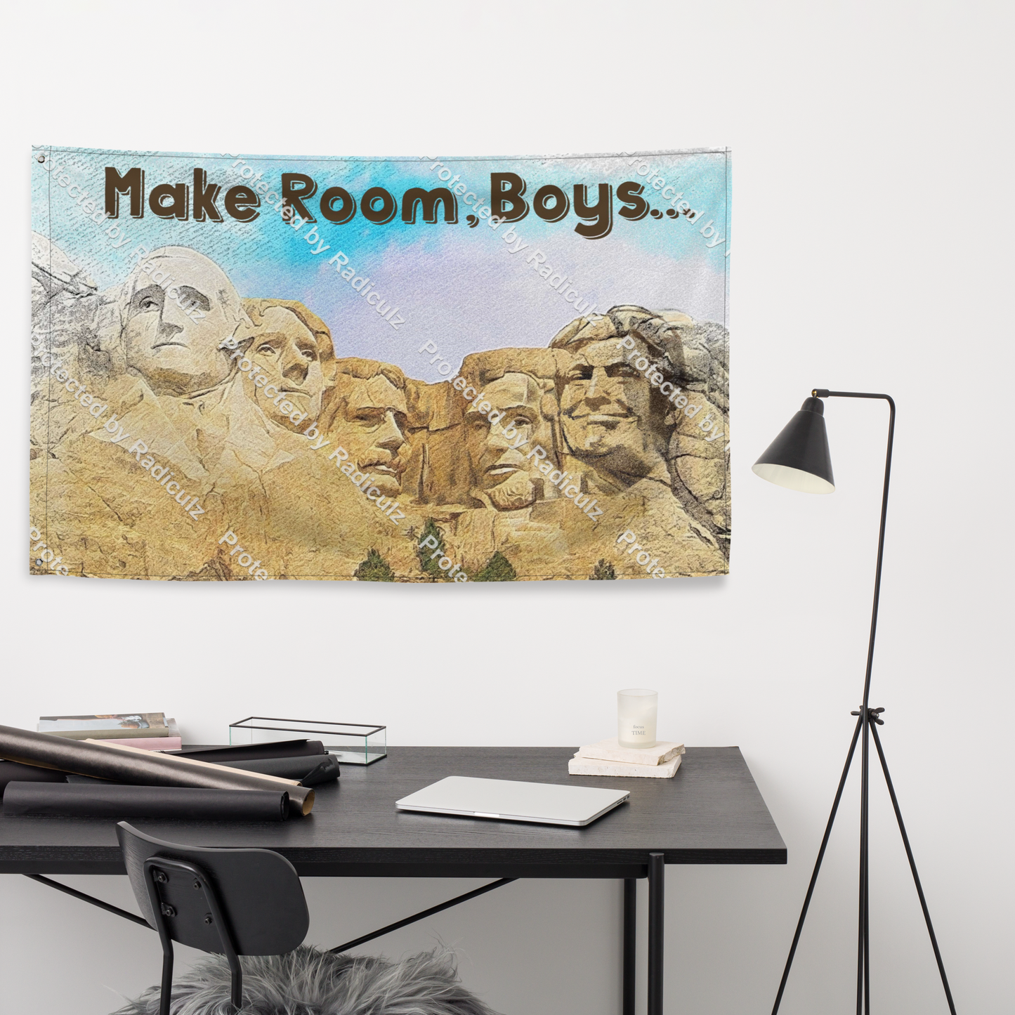 Decorative Trump on Mt. Rushmore Flag - "Make Room, Boys"!