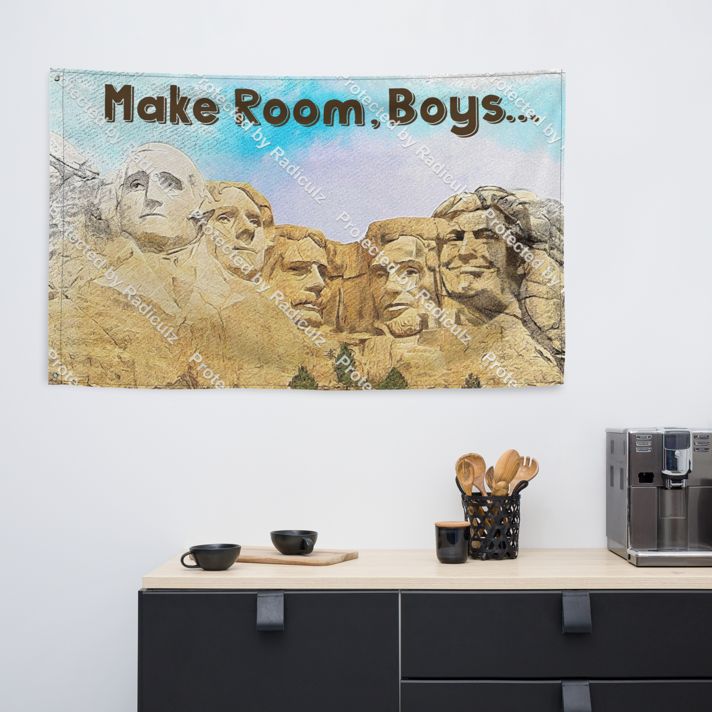 Decorative Trump on Mt. Rushmore Flag - "Make Room, Boys"!