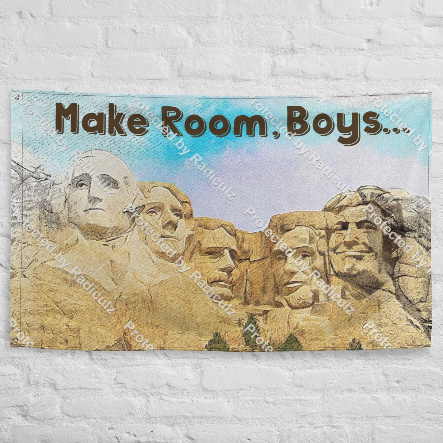 Decorative Trump on Mt. Rushmore Flag - "Make Room, Boys"!